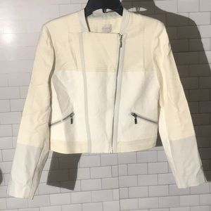 Chico’s womens moto jacket blazer lightweight cream sz 1 small cropped